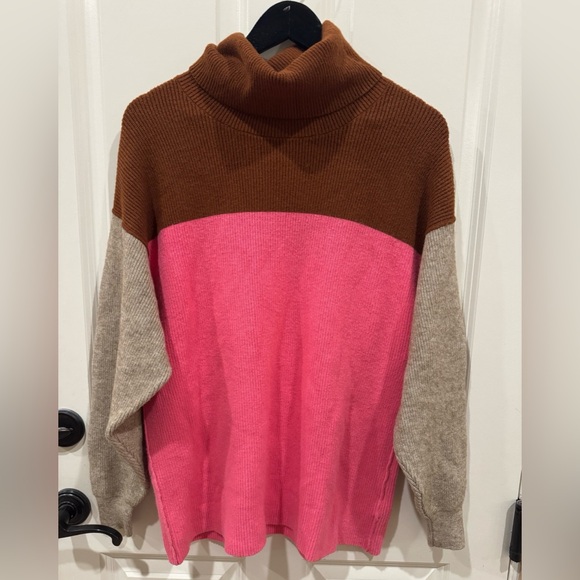 Free People Colorblock Soft Turtleneck Sweater Candypop- size XS EUC - Picture 4 of 8